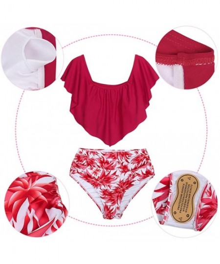 Sets Mother and Daughter Swimwear Family Matching Swimsuit Mamy and Me Two Pieces High Waist Falbala Bikini Sets Red 0339 - C...