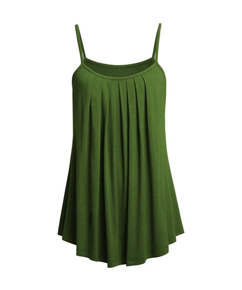 Racing Women's Solid Tops Spaghetti Strap Basic Cotton Tie Camisoles Tank - Green - C918CWRUYH4