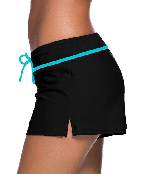 Board Shorts Women Side Split Waistband Swim Shorts with Panty Liner Plus Size S - 3XL - Black Blue - C418I9753TA