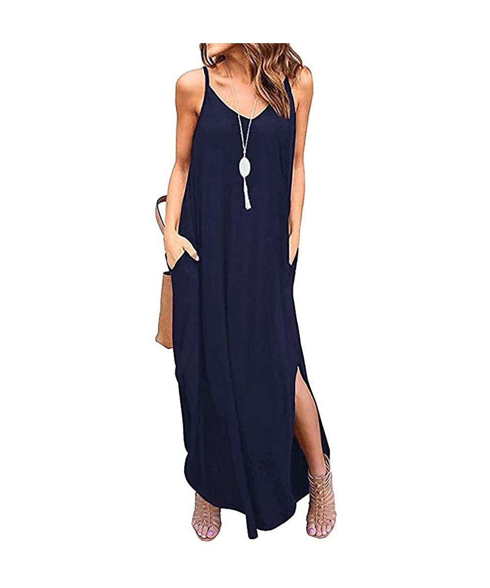 Cover-Ups Women Dresses-Women's Pocket Split Maxi Dress for Women Short Sleeve Casual Loose Boho Dresses Summer Long Dress - ...