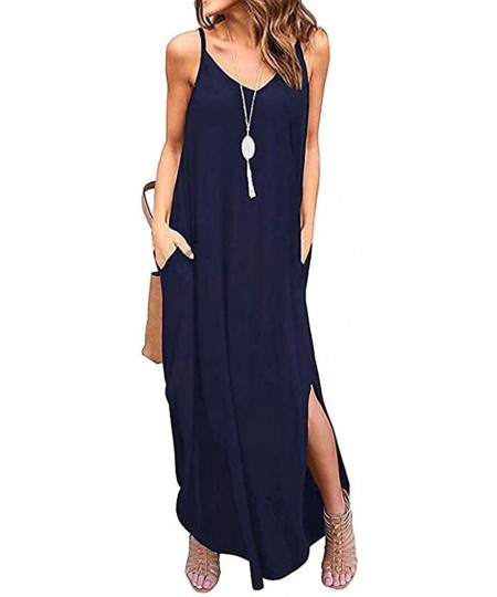 Cover-Ups Women Dresses-Women's Pocket Split Maxi Dress for Women Short Sleeve Casual Loose Boho Dresses Summer Long Dress - ...