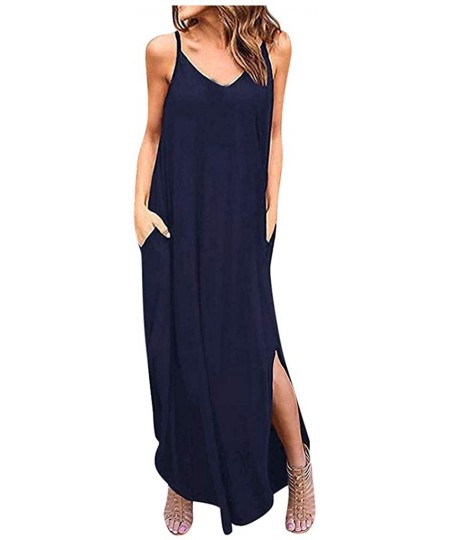 Cover-Ups Women Dresses-Women's Pocket Split Maxi Dress for Women Short Sleeve Casual Loose Boho Dresses Summer Long Dress - ...