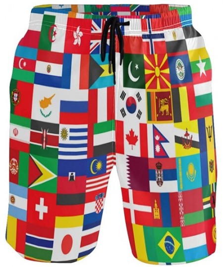 Board Shorts Men's Quick Dry Swim Trunks with Pockets Beach Board Shorts Bathing Suits - World Flag - CR195296I9N