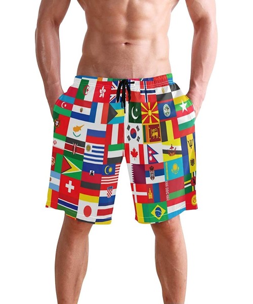 Board Shorts Men's Quick Dry Swim Trunks with Pockets Beach Board Shorts Bathing Suits - World Flag - CR195296I9N