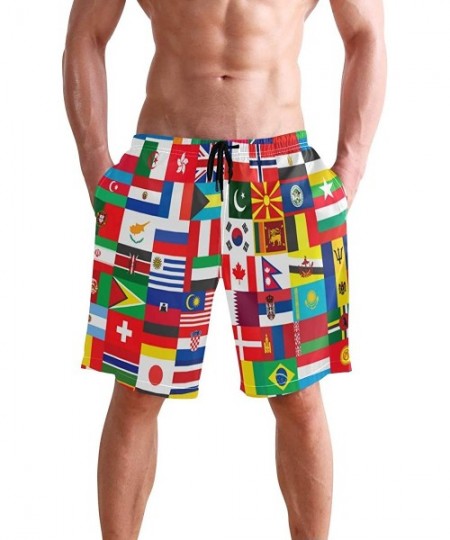 Board Shorts Men's Quick Dry Swim Trunks with Pockets Beach Board Shorts Bathing Suits - World Flag - CR195296I9N