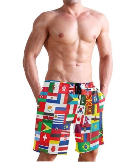 Board Shorts Men's Quick Dry Swim Trunks with Pockets Beach Board Shorts Bathing Suits - World Flag - CR195296I9N