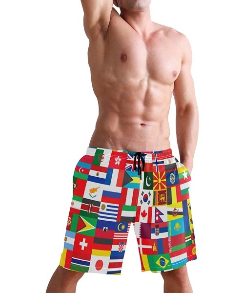 Board Shorts Men's Quick Dry Swim Trunks with Pockets Beach Board Shorts Bathing Suits - World Flag - CR195296I9N