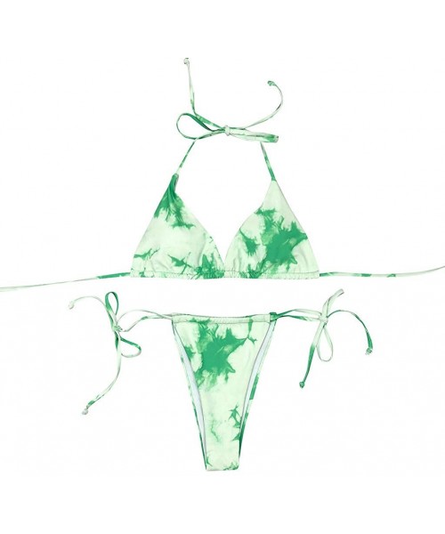 Sets Bikini Set Bandage Tie-Dye Brazilian Swimwear Two Pieces Swimsuit Padded Thong Bathing Suits - Green - CE190DWSZHR