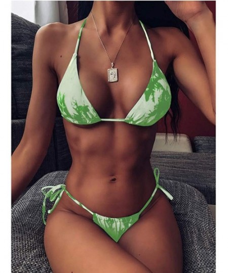 Sets Bikini Set Bandage Tie-Dye Brazilian Swimwear Two Pieces Swimsuit Padded Thong Bathing Suits - Green - CE190DWSZHR