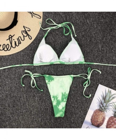 Sets Bikini Set Bandage Tie-Dye Brazilian Swimwear Two Pieces Swimsuit Padded Thong Bathing Suits - Green - CE190DWSZHR