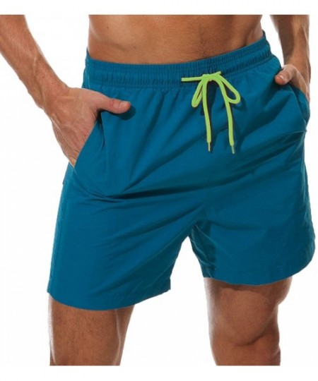 Board Shorts Men's Swim Trunks Quick Dry Beach Shorts with Pockets - Peacock Blue/Green Drawstring - CM18XOI85OL