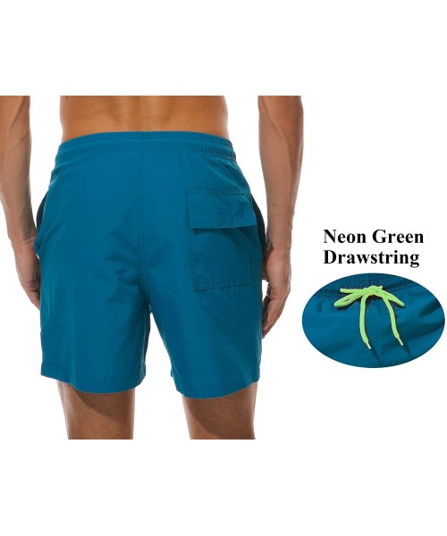 Board Shorts Men's Swim Trunks Quick Dry Beach Shorts with Pockets - Peacock Blue/Green Drawstring - CM18XOI85OL