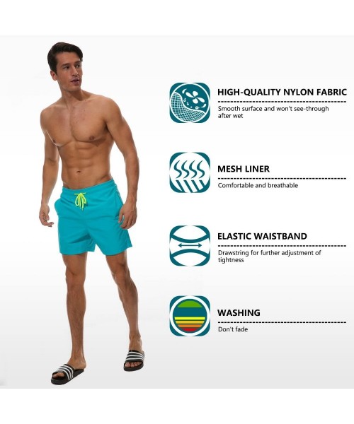 Board Shorts Men's Swim Trunks Quick Dry Beach Shorts with Pockets - Peacock Blue/Green Drawstring - CM18XOI85OL