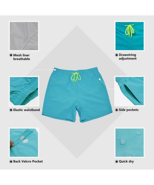 Board Shorts Men's Swim Trunks Quick Dry Beach Shorts with Pockets - Peacock Blue/Green Drawstring - CM18XOI85OL