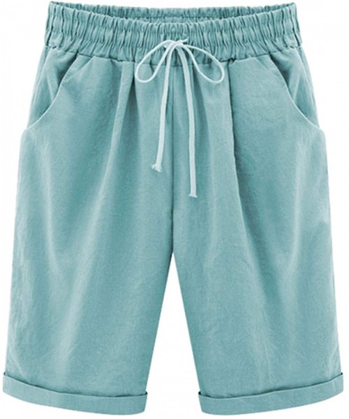 Tankinis Summer Shorts for Women Drape High Waist with Drawstring Solid Oversize Pockets Beach Pants - Light Green - CD198W2OMC6