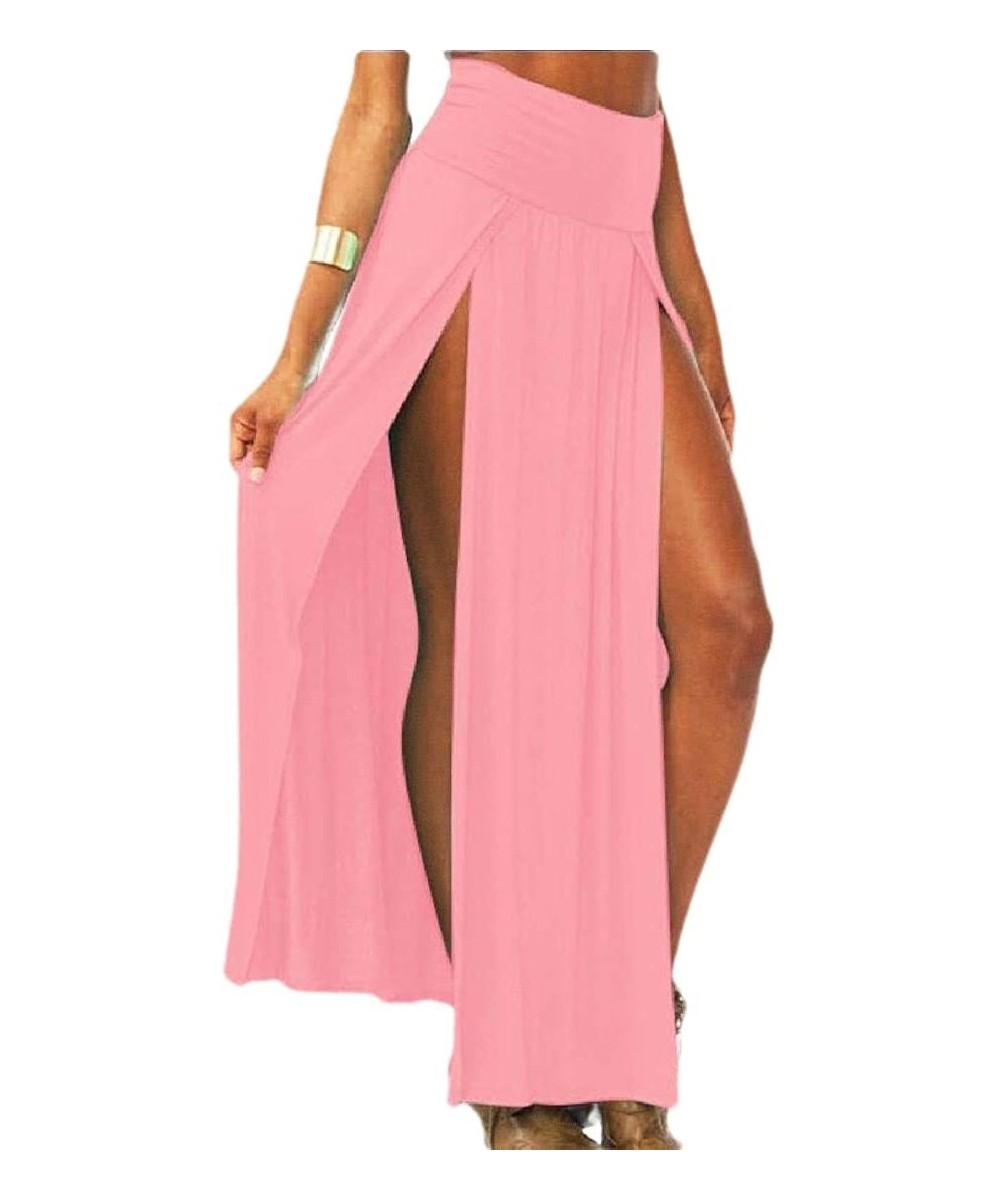 Cover-Ups Women Fashion Summer Split Plain Double Slit Beach Party Maxi Long Skirt - 1 - CT18U44CXWE