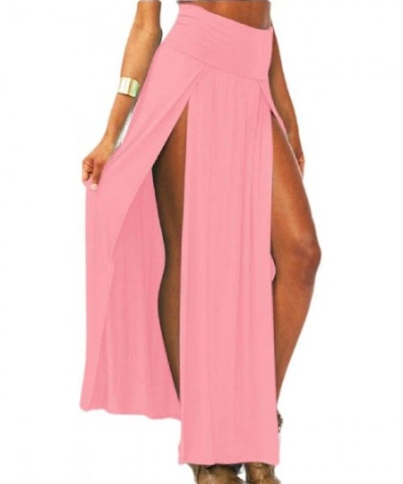 Cover-Ups Women Fashion Summer Split Plain Double Slit Beach Party Maxi Long Skirt - 1 - CT18U44CXWE