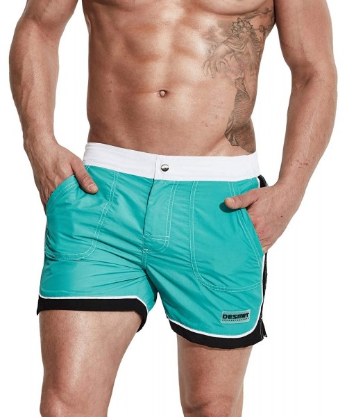 Board Shorts Men's Fashion Pocket Board Shorts Drawstring Swimming Quick Dry Tunks - Cyan - CB196NACWSQ