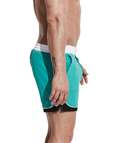 Board Shorts Men's Fashion Pocket Board Shorts Drawstring Swimming Quick Dry Tunks - Cyan - CB196NACWSQ