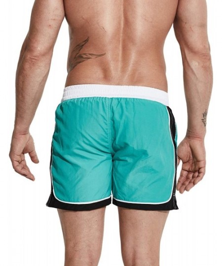 Board Shorts Men's Fashion Pocket Board Shorts Drawstring Swimming Quick Dry Tunks - Cyan - CB196NACWSQ