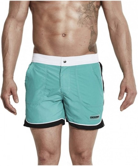 Board Shorts Men's Fashion Pocket Board Shorts Drawstring Swimming Quick Dry Tunks - Cyan - CB196NACWSQ