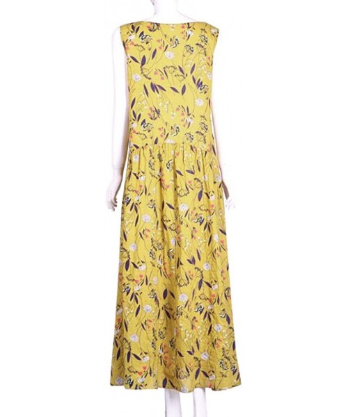 Sets Women Plus Size Bohemian O-Neck Floral Print Vintage Sleeveless Long Maxi Dress - A-yellow - C518W3N63Q3