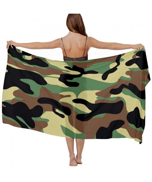 Cover-Ups Women Chiffon Scarf Shawl Wrap Sunscreen Beach Swimsuit Bikini Cover Up - Dark Brown Camouflage - CK196U9TDQH