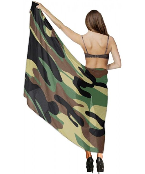 Cover-Ups Women Chiffon Scarf Shawl Wrap Sunscreen Beach Swimsuit Bikini Cover Up - Dark Brown Camouflage - CK196U9TDQH