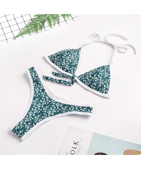 Sets Bikini Set- 2PCS Bow Front Skirt Set- High Waist Thong Bandage Beachwear - Green - CG18W4GZWE4