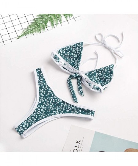 Sets Bikini Set- 2PCS Bow Front Skirt Set- High Waist Thong Bandage Beachwear - Green - CG18W4GZWE4