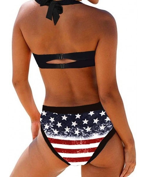 Sets Swimsuits for Women Two Piece Bathing Suits-American Flag Print Bathing Top Ruffled with High Waisted Bottom Bikini Set ...