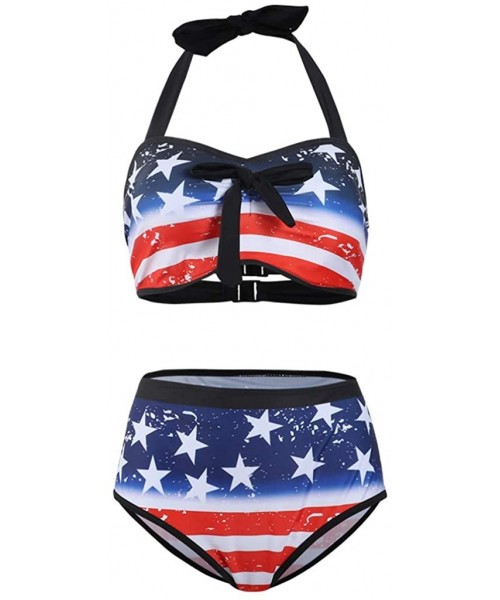 Sets Swimsuits for Women Two Piece Bathing Suits-American Flag Print Bathing Top Ruffled with High Waisted Bottom Bikini Set ...