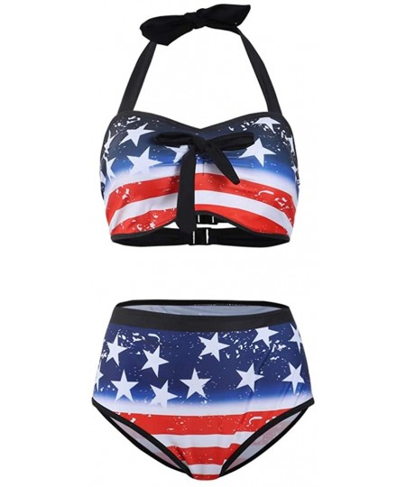 Sets Swimsuits for Women Two Piece Bathing Suits-American Flag Print Bathing Top Ruffled with High Waisted Bottom Bikini Set ...