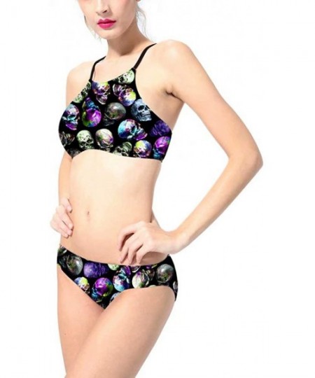 Sets High Waisted Swimsuit Womens Cute Ruffle Push Up Bikini Bathing Suit - Skull - CE193E6W033