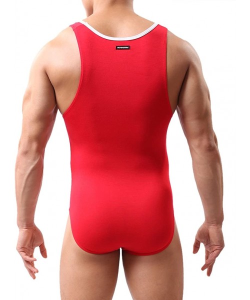 Racing Mens Bodysuit Jumpsuit Underwear Briefs Singlet Leotard Swimwear Jockstrap - Modal - Red - CV18AGILM5C