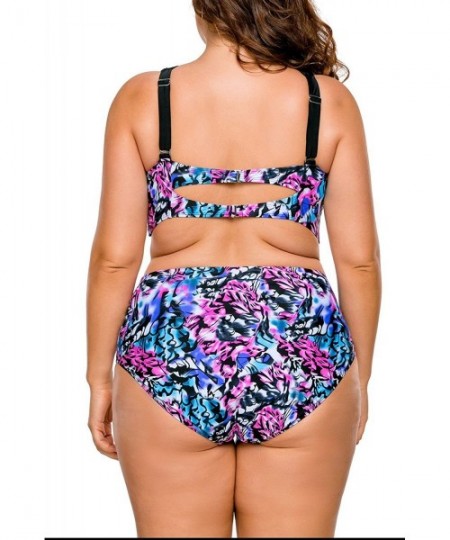 Tankinis Women's Plus Size Strappy High Waist Bikini Two Piece Swimsuit Tankini - Floral - CF182HOHEQY