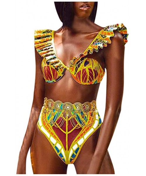 Racing Women One Piece Swimsuit African Print Monokini Bikini Beach Swimwear Bathing Suit for Women Plus Size - Yellow6 - CO1...