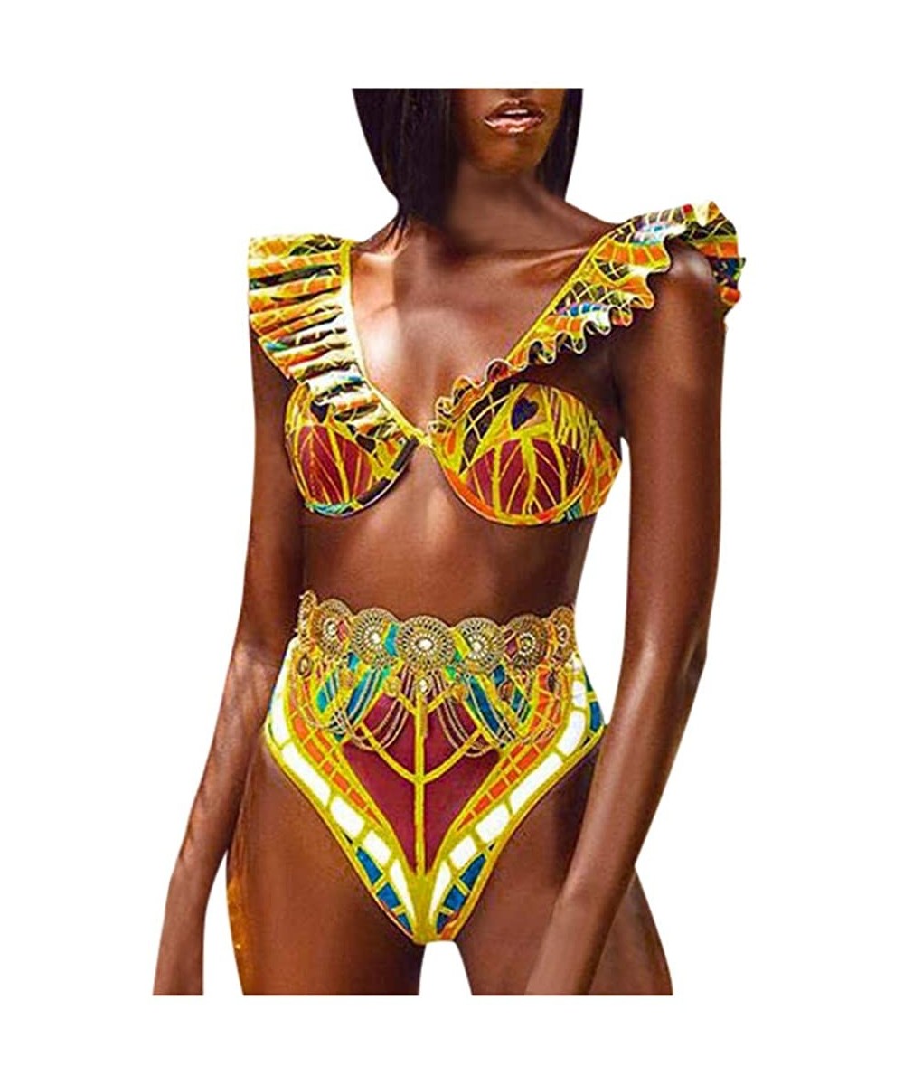 Racing Women One Piece Swimsuit African Print Monokini Bikini Beach Swimwear Bathing Suit for Women Plus Size - Yellow6 - CO1...