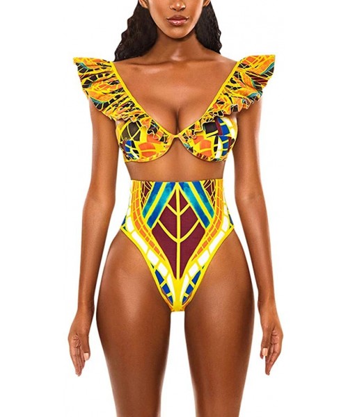 Racing Women One Piece Swimsuit African Print Monokini Bikini Beach Swimwear Bathing Suit for Women Plus Size - Yellow6 - CO1...