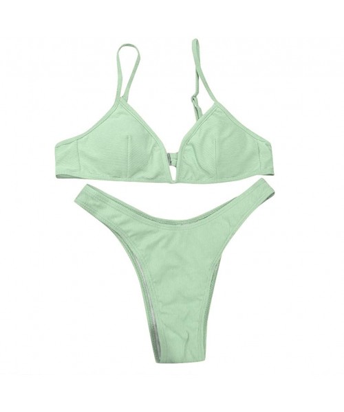 Sets Women Bandeau Bandage Bikini Set Push Up Brazilian Swimwear Beachwear Two Piece Set Swimsuit - Mint Green - CV18RAHG4N6