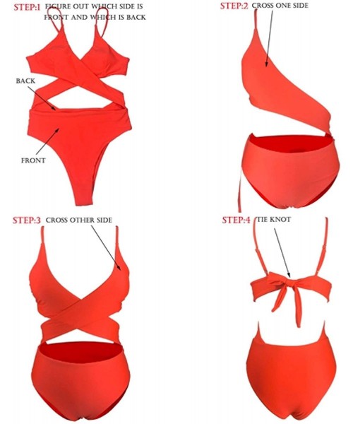 One-Pieces Women's Sexy Criss Cross High Waisted Cut Out One Piece Monokini Swimsuit - Red - CC18NEL2DX2