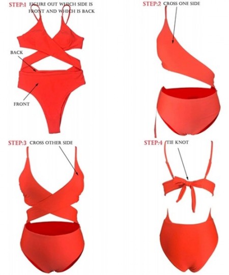 One-Pieces Women's Sexy Criss Cross High Waisted Cut Out One Piece Monokini Swimsuit - Red - CC18NEL2DX2