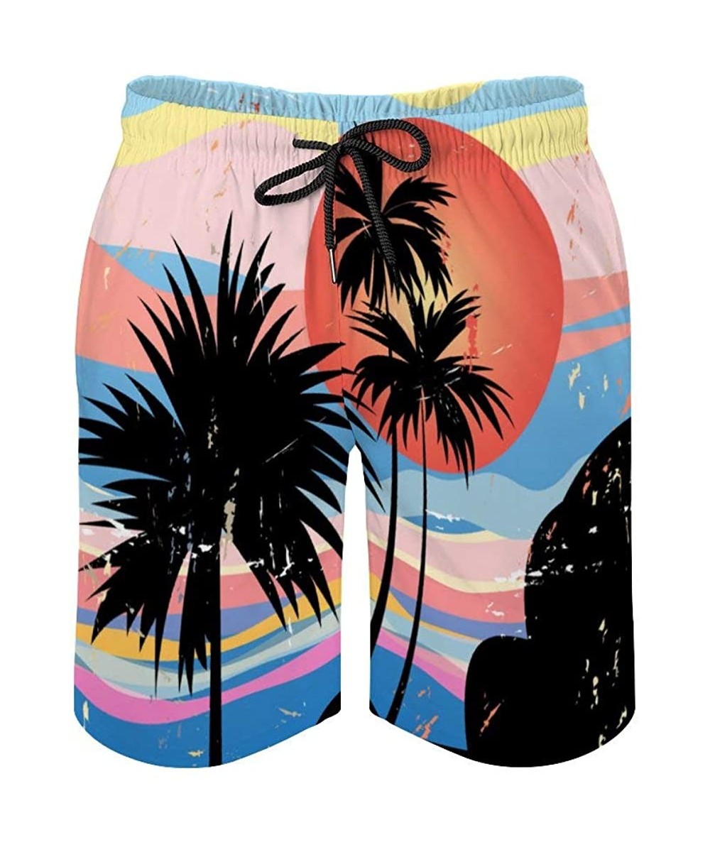 Trunks Tropical Landscape Palm Boardshorts Men's Breathable Swim Shorts with Pockets Casual Sports - C019E8Q87XT