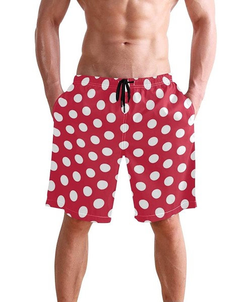 Board Shorts Men's Swim Trunks Modern Red White Polka Dot Quick Dry Board Shorts with Drawstring and Pockets - CR18RX6I395