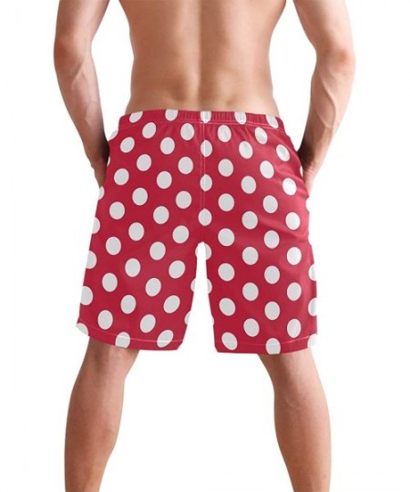 Board Shorts Men's Swim Trunks Modern Red White Polka Dot Quick Dry Board Shorts with Drawstring and Pockets - CR18RX6I395