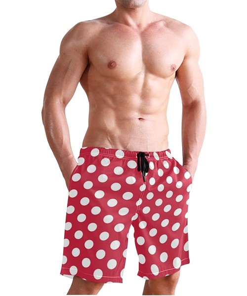 Board Shorts Men's Swim Trunks Modern Red White Polka Dot Quick Dry Board Shorts with Drawstring and Pockets - CR18RX6I395