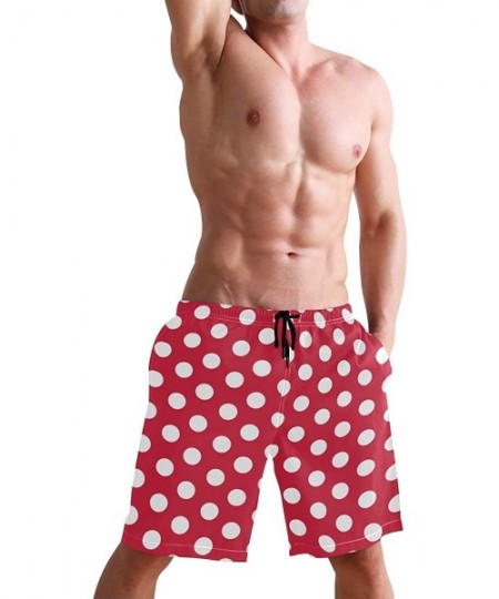 Board Shorts Men's Swim Trunks Modern Red White Polka Dot Quick Dry Board Shorts with Drawstring and Pockets - CR18RX6I395