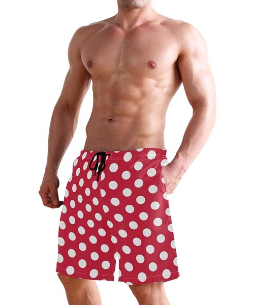 Board Shorts Men's Swim Trunks Modern Red White Polka Dot Quick Dry Board Shorts with Drawstring and Pockets - CR18RX6I395