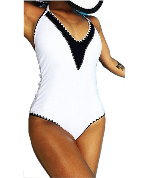 One-Pieces Halter Crochet Monokini Open Back One-Piece Swimwear for Women (L US(6-8)- OP-White) - CR1852UCITY