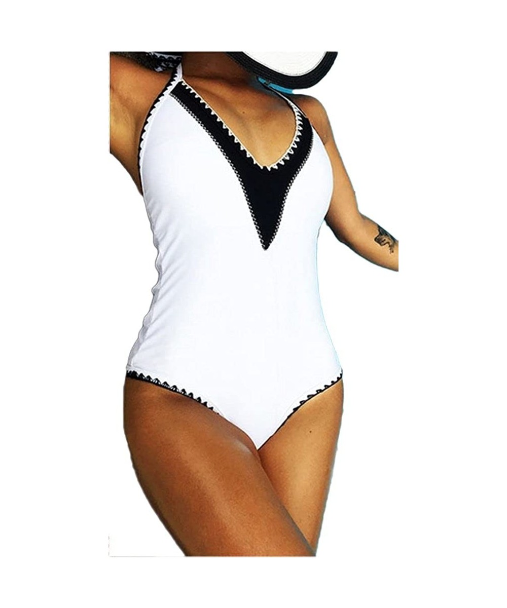 One-Pieces Halter Crochet Monokini Open Back One-Piece Swimwear for Women (L US(6-8)- OP-White) - CR1852UCITY